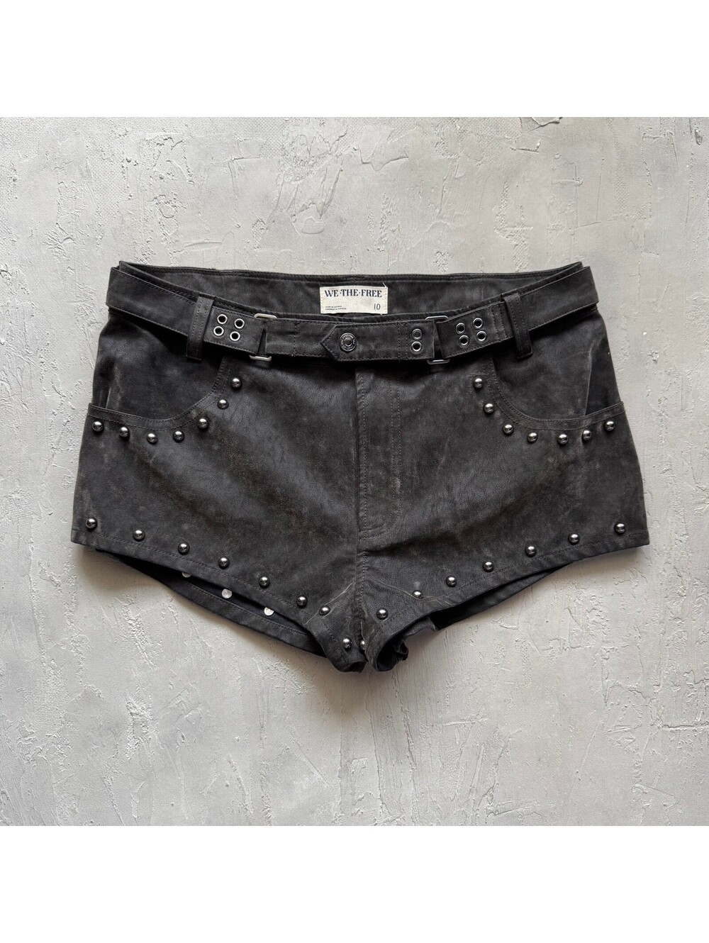 Free People We The Free Cool Kid Studded Faux Leather Suede Micro Shorts 10
